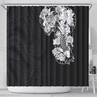 Hawaiian and Japanese Together Shower Curtain Japanese Koi Fish Tattoo and Kakau Pattern Black Color LT03 - Polynesian Pride