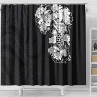 Hawaiian and Japanese Together Shower Curtain Japanese Koi Fish Tattoo and Kakau Pattern Black Color LT03 - Polynesian Pride