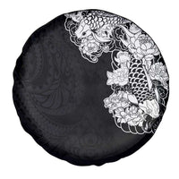 Hawaiian and Japanese Together Spare Tire Cover Japanese Koi Fish Tattoo and Kakau Pattern Black Color LT03 - Polynesian Pride