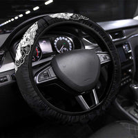 Hawaiian and Japanese Together Steering Wheel Cover Japanese Koi Fish Tattoo and Kakau Pattern Black Color LT03 Universal Fit Black - Polynesian Pride