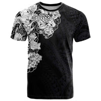 Hawaiian and Japanese Together T Shirt Japanese Koi Fish Tattoo and Kakau Pattern Black Color LT03 Black - Polynesian Pride