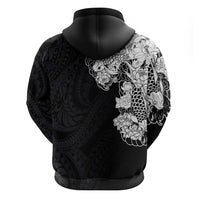 Hawaiian and Japanese Together Zip Hoodie Japanese Koi Fish Tattoo and Kakau Pattern Black Color LT03 - Polynesian Pride