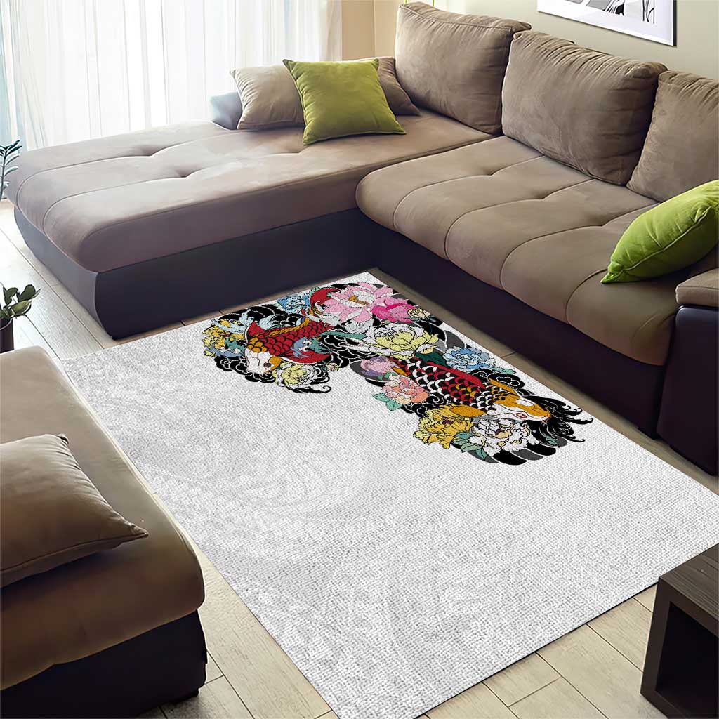 Hawaiian and Japanese Together Area Rug Colorful Traditional Japanese Tattoo and Kakau Pattern White Color LT03 - Polynesian Pride