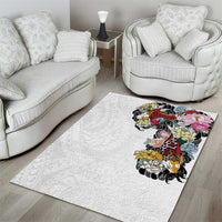 Hawaiian and Japanese Together Area Rug Colorful Traditional Japanese Tattoo and Kakau Pattern White Color LT03 - Polynesian Pride