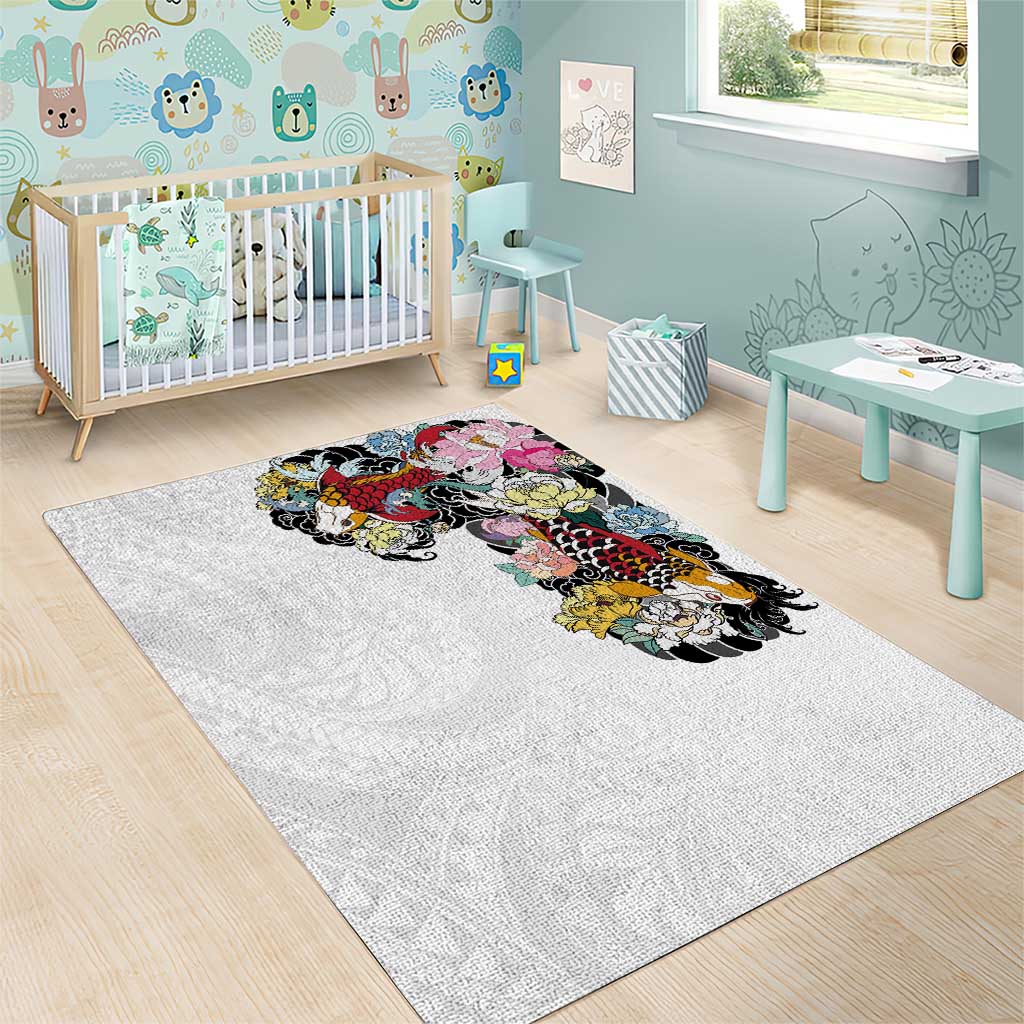 Hawaiian and Japanese Together Area Rug Colorful Traditional Japanese Tattoo and Kakau Pattern White Color LT03 - Polynesian Pride