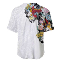 Hawaiian and Japanese Together Baseball Jersey Colorful Traditional Japanese Tattoo and Kakau Pattern White Color LT03 - Polynesian Pride