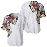 Hawaiian and Japanese Together Baseball Jersey Colorful Traditional Japanese Tattoo and Kakau Pattern White Color LT03 - Polynesian Pride