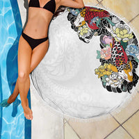 Hawaiian and Japanese Together Beach Blanket Colorful Traditional Japanese Tattoo and Kakau Pattern White Color LT03 - Polynesian Pride