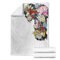 Hawaiian and Japanese Together Blanket Colorful Traditional Japanese Tattoo and Kakau Pattern White Color LT03 - Polynesian Pride