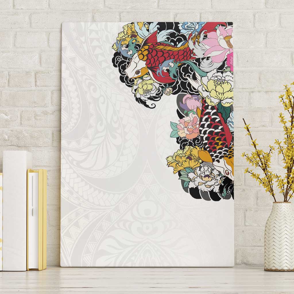 Hawaiian and Japanese Together Canvas Wall Art Colorful Traditional Japanese Tattoo and Kakau Pattern White Color LT03 Without Frame White - Polynesian Pride