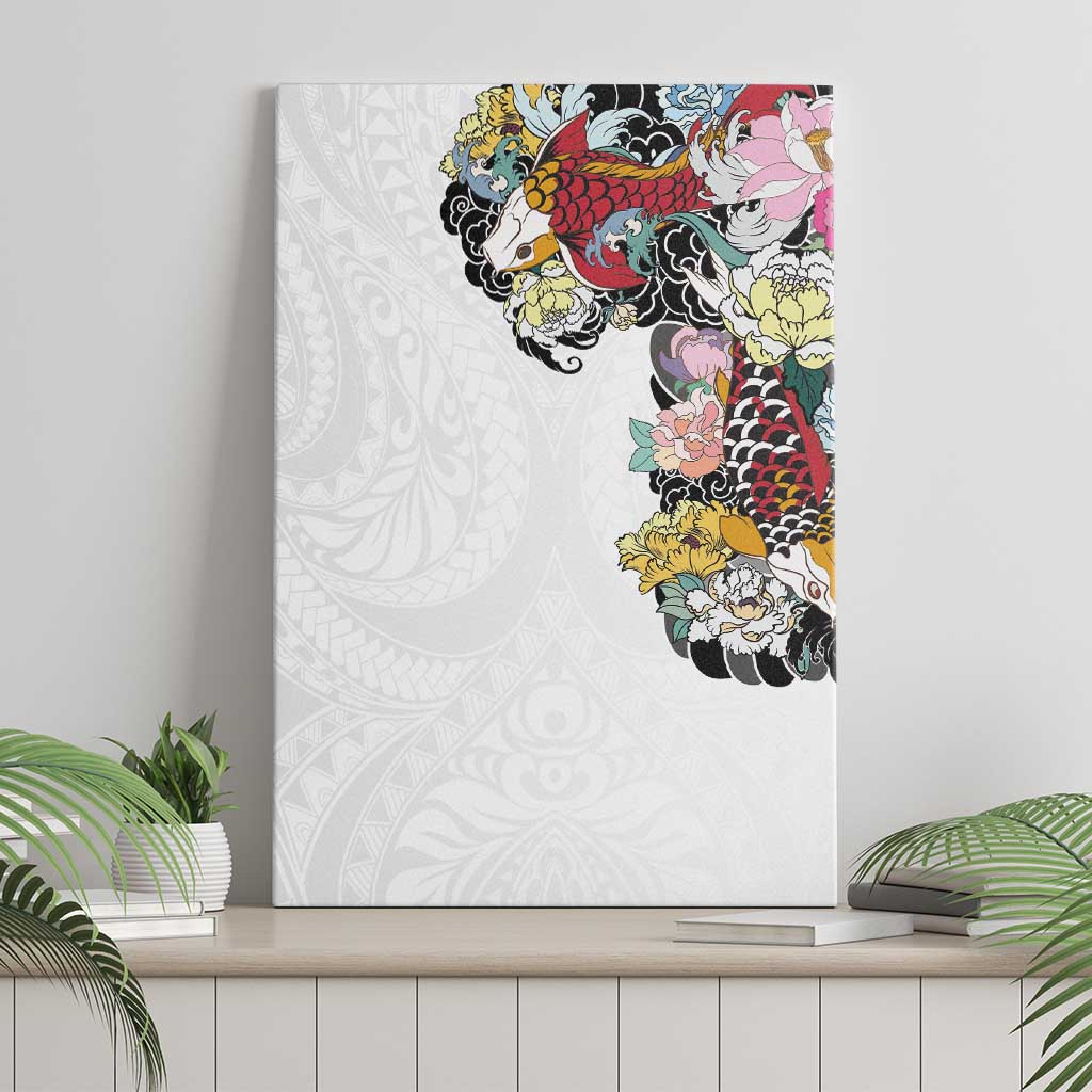 Hawaiian and Japanese Together Canvas Wall Art Colorful Traditional Japanese Tattoo and Kakau Pattern White Color LT03 - Polynesian Pride