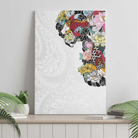 Hawaiian and Japanese Together Canvas Wall Art Colorful Traditional Japanese Tattoo and Kakau Pattern White Color LT03 - Polynesian Pride