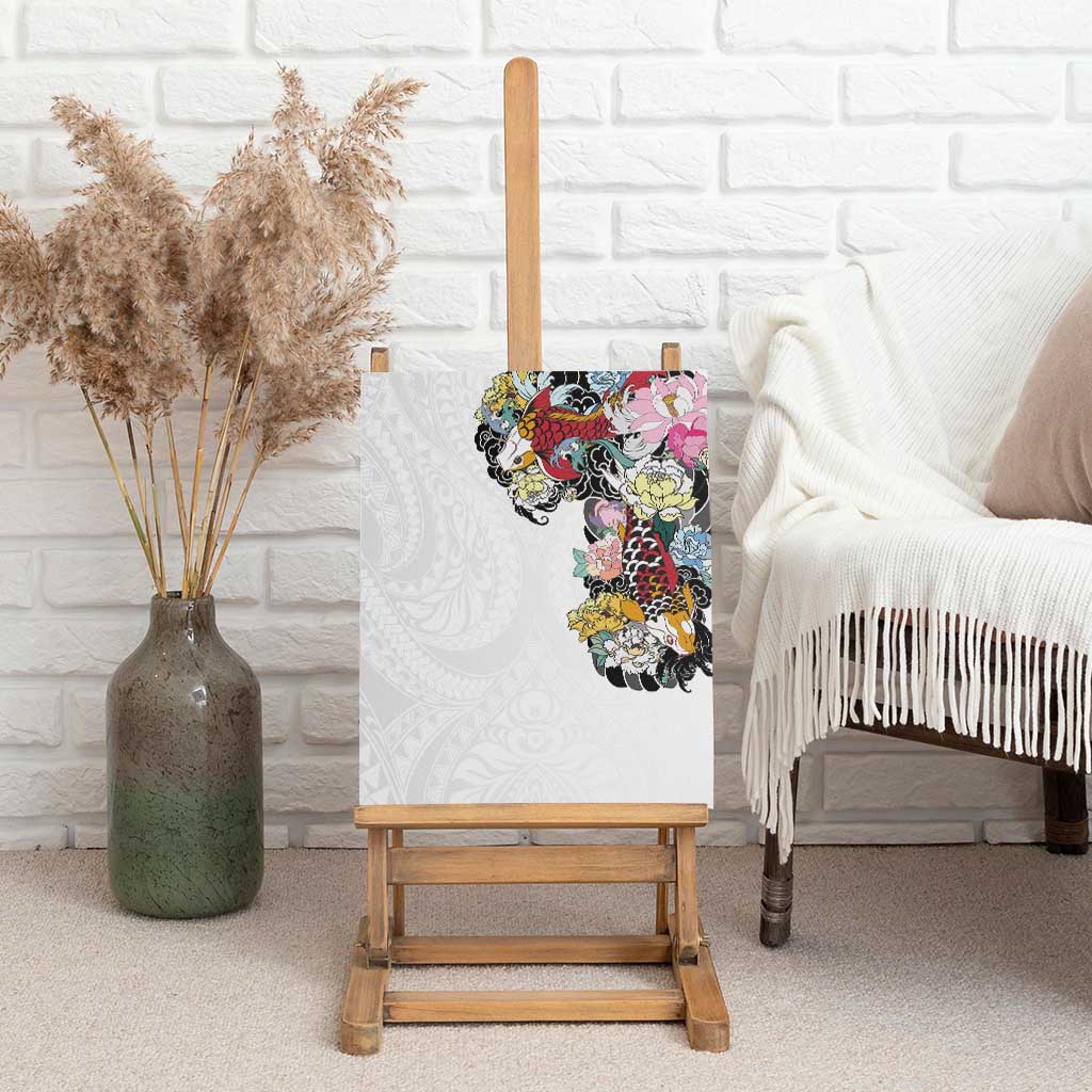 Hawaiian and Japanese Together Canvas Wall Art Colorful Traditional Japanese Tattoo and Kakau Pattern White Color LT03 - Polynesian Pride