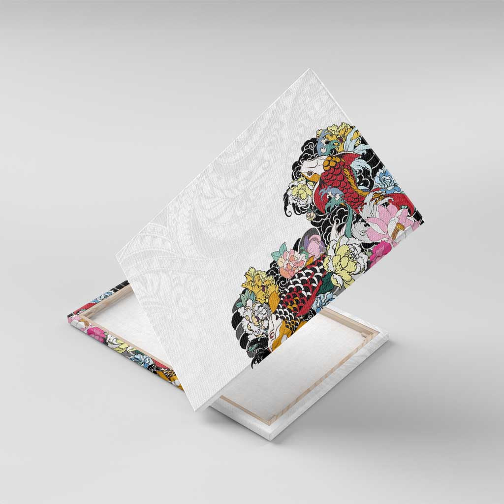 Hawaiian and Japanese Together Canvas Wall Art Colorful Traditional Japanese Tattoo and Kakau Pattern White Color LT03 With Frame White - Polynesian Pride