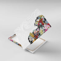 Hawaiian and Japanese Together Canvas Wall Art Colorful Traditional Japanese Tattoo and Kakau Pattern White Color LT03 With Frame White - Polynesian Pride