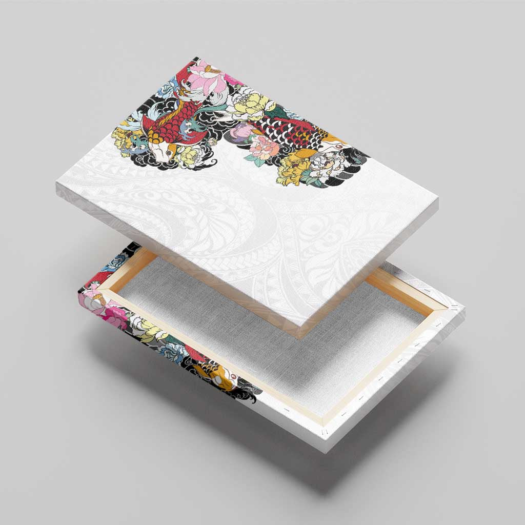 Hawaiian and Japanese Together Canvas Wall Art Colorful Traditional Japanese Tattoo and Kakau Pattern White Color LT03 - Polynesian Pride