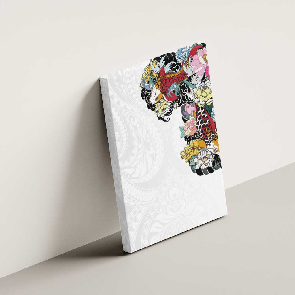 Hawaiian and Japanese Together Canvas Wall Art Colorful Traditional Japanese Tattoo and Kakau Pattern White Color LT03 - Polynesian Pride