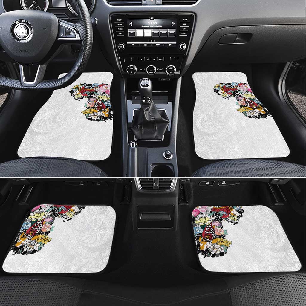 Hawaiian and Japanese Together Car Mats Colorful Traditional Japanese Tattoo and Kakau Pattern White Color LT03 Set 4pcs White - Polynesian Pride