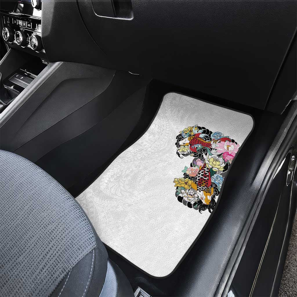 Hawaiian and Japanese Together Car Mats Colorful Traditional Japanese Tattoo and Kakau Pattern White Color LT03 - Polynesian Pride