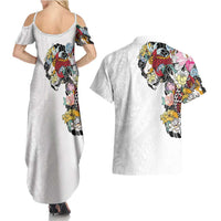 Hawaiian and Japanese Together Couples Matching Summer Maxi Dress and Hawaiian Shirt Colorful Traditional Japanese Tattoo and Kakau Pattern White Color