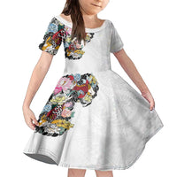 Hawaiian and Japanese Together Family Matching Off Shoulder Maxi Dress and Hawaiian Shirt Colorful Traditional Japanese Tattoo and Kakau Pattern White Color LT03 Daughter's Dress White - Polynesian Pride