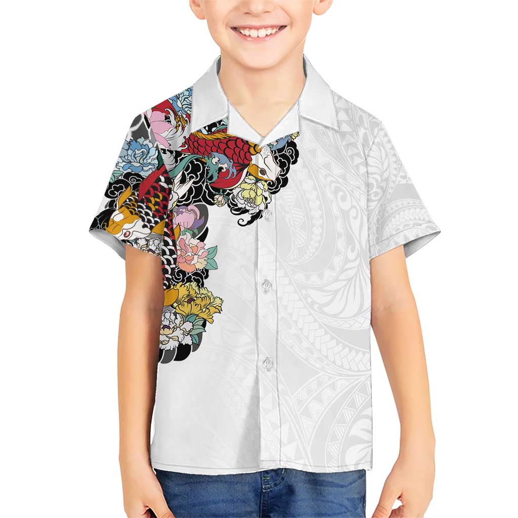 Hawaiian and Japanese Together Hawaiian Shirt Colorful Traditional Japanese Tattoo and Kakau Pattern White Color LT03 - Polynesian Pride