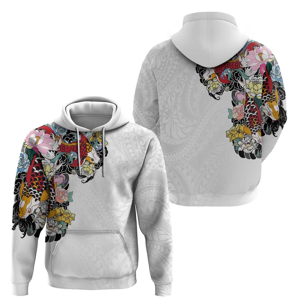 Hawaiian and Japanese Together Hoodie Colorful Traditional Japanese Tattoo and Kakau Pattern White Color LT03 - Polynesian Pride