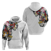 Hawaiian and Japanese Together Hoodie Colorful Traditional Japanese Tattoo and Kakau Pattern White Color LT03 - Polynesian Pride