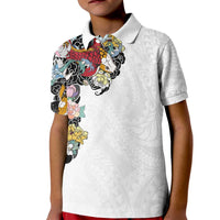 Hawaiian and Japanese Together Kid Polo Shirt Colorful Traditional Japanese Tattoo and Kakau Pattern White Color LT03 Kid White - Polynesian Pride
