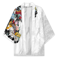 Hawaiian and Japanese Together Kimono Colorful Traditional Japanese Tattoo and Kakau Pattern White Color LT03 Unisex White - Polynesian Pride