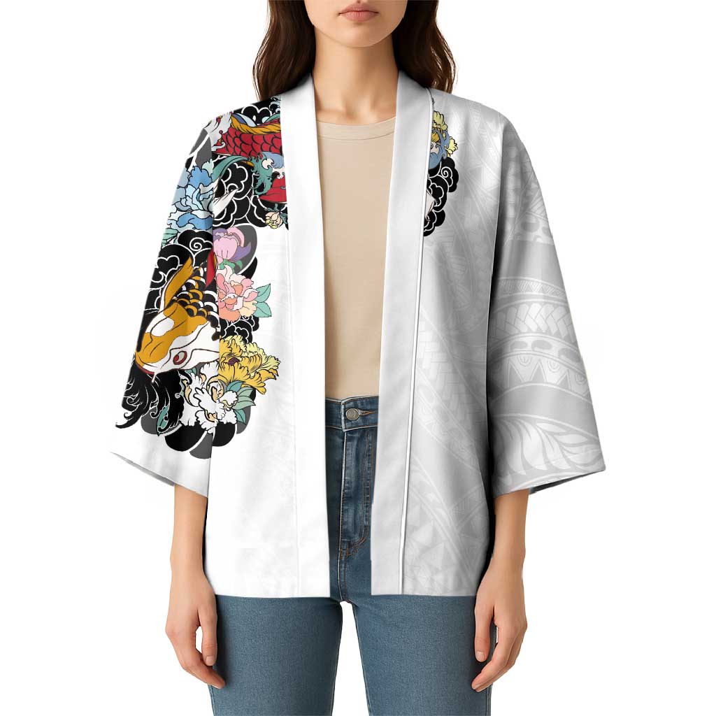 Hawaiian and Japanese Together Kimono Colorful Traditional Japanese Tattoo and Kakau Pattern White Color LT03 - Polynesian Pride