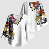 Hawaiian and Japanese Together Kimono Sleeve Blouse Colorful Traditional Japanese Tattoo and Kakau Pattern White Color LT03 - Polynesian Pride