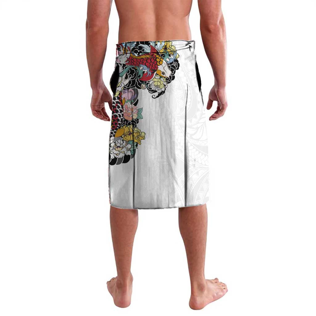 Hawaiian and Japanese Together Lavalava Colorful Traditional Japanese Tattoo and Kakau Pattern White Color LT03 - Polynesian Pride