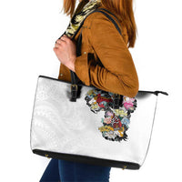 Hawaiian and Japanese Together Leather Tote Bag Colorful Traditional Japanese Tattoo and Kakau Pattern White Color LT03 White - Polynesian Pride
