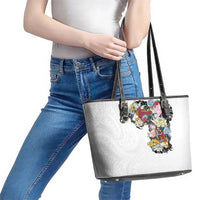 Hawaiian and Japanese Together Leather Tote Bag Colorful Traditional Japanese Tattoo and Kakau Pattern White Color LT03 - Polynesian Pride