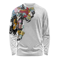 Hawaiian and Japanese Together Long Sleeve Shirt Colorful Traditional Japanese Tattoo and Kakau Pattern White Color LT03 Unisex White - Polynesian Pride