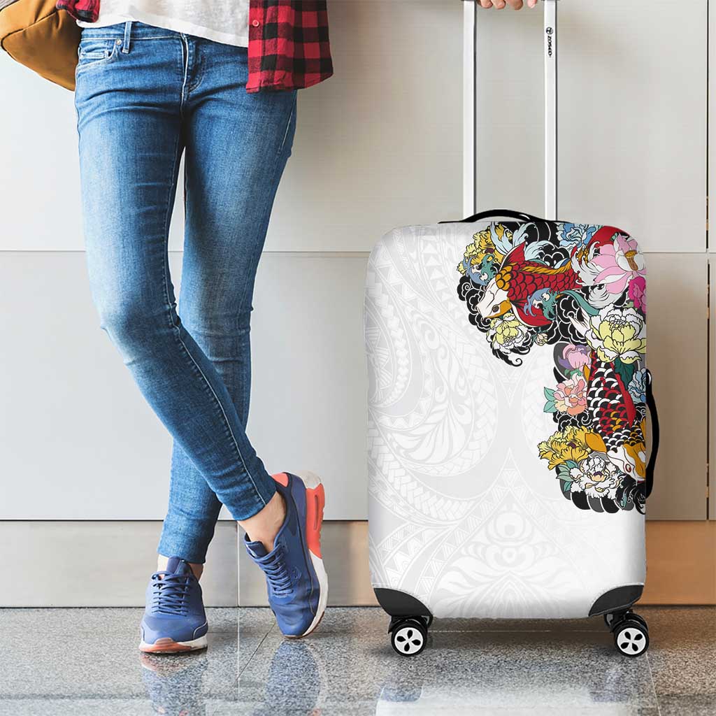 Hawaiian and Japanese Together Luggage Cover Colorful Traditional Japanese Tattoo and Kakau Pattern White Color LT03 - Polynesian Pride