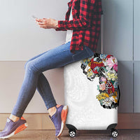 Hawaiian and Japanese Together Luggage Cover Colorful Traditional Japanese Tattoo and Kakau Pattern White Color LT03 - Polynesian Pride