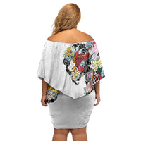 Hawaiian and Japanese Together Off Shoulder Short Dress Colorful Traditional Japanese Tattoo and Kakau Pattern White Color LT03 - Polynesian Pride