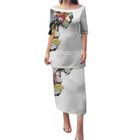 Hawaiian and Japanese Together Puletasi Colorful Traditional Japanese Tattoo and Kakau Pattern White Color LT03 Long Dress White - Polynesian Pride