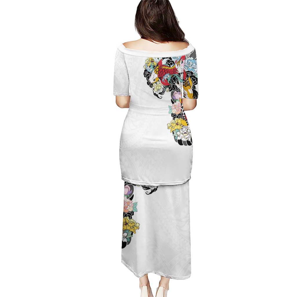 Hawaiian and Japanese Together Puletasi Colorful Traditional Japanese Tattoo and Kakau Pattern White Color LT03 - Polynesian Pride