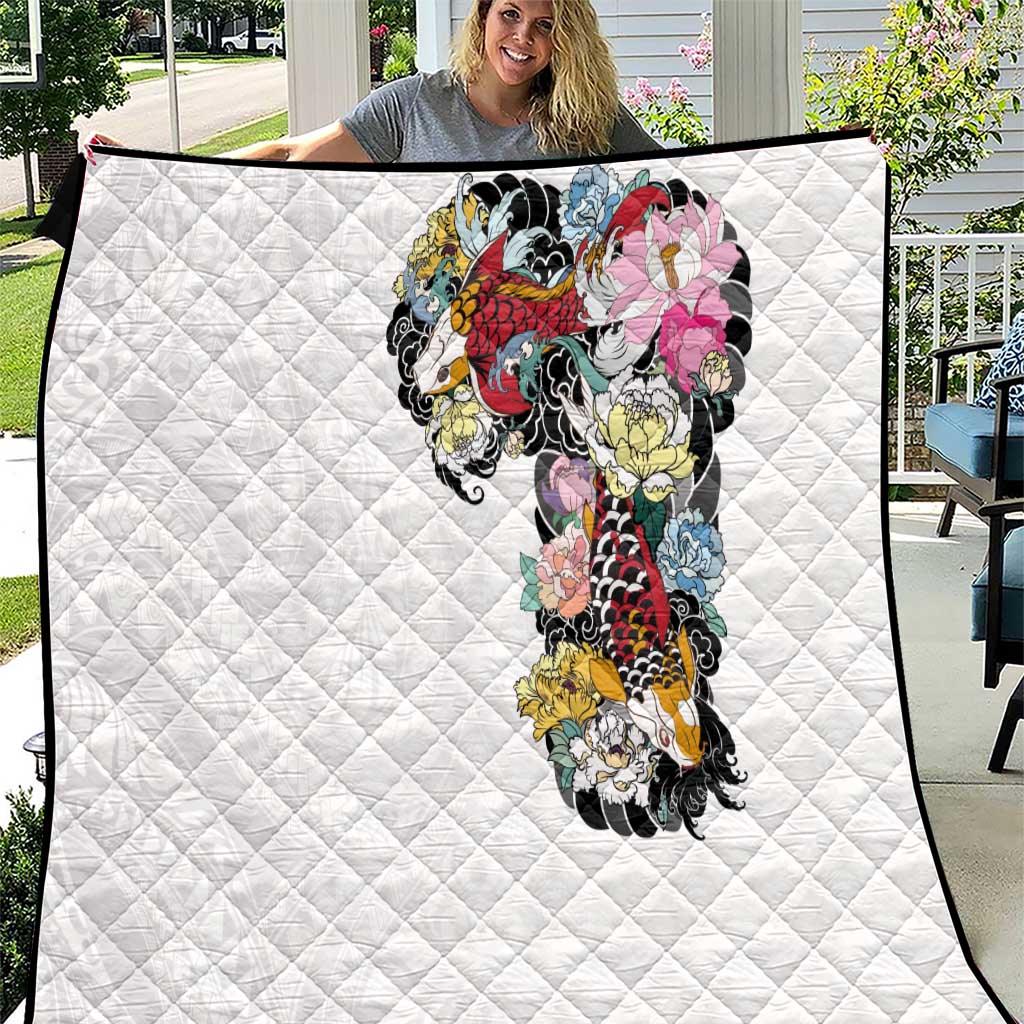 Hawaiian and Japanese Together Quilt Colorful Traditional Japanese Tattoo and Kakau Pattern White Color LT03 White - Polynesian Pride