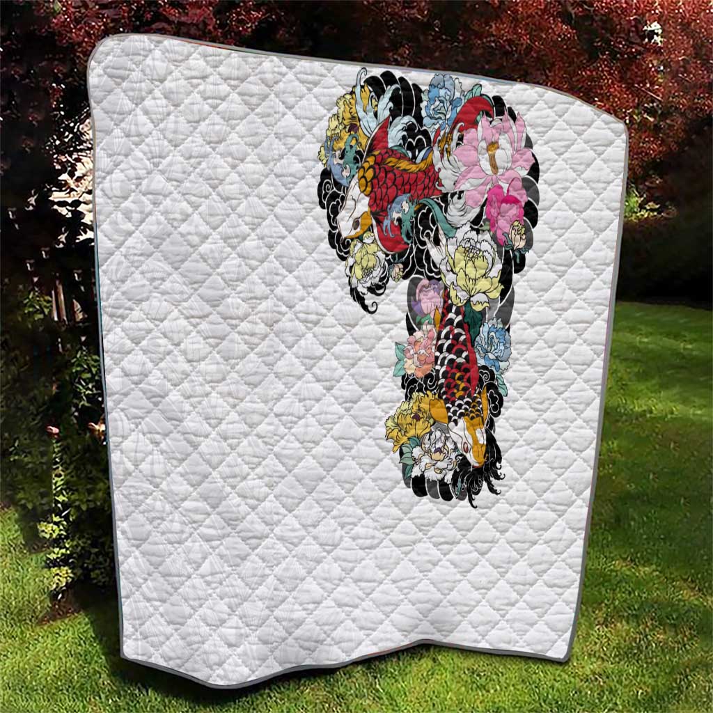 Hawaiian and Japanese Together Quilt Colorful Traditional Japanese Tattoo and Kakau Pattern White Color LT03 - Polynesian Pride