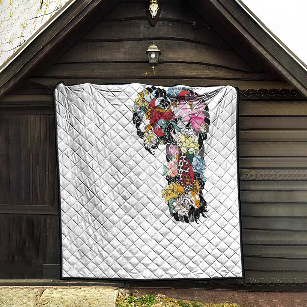 Hawaiian and Japanese Together Quilt Colorful Traditional Japanese Tattoo and Kakau Pattern White Color LT03 - Polynesian Pride