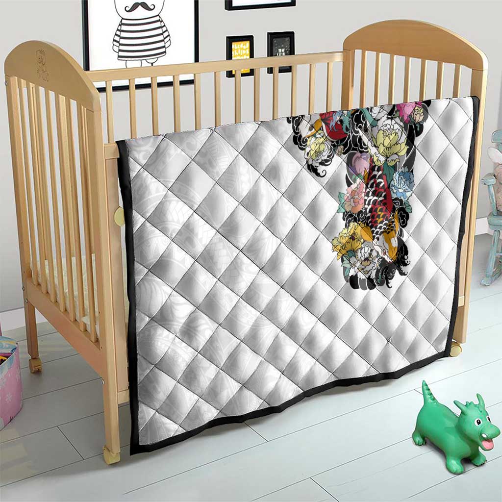 Hawaiian and Japanese Together Quilt Colorful Traditional Japanese Tattoo and Kakau Pattern White Color LT03 - Polynesian Pride
