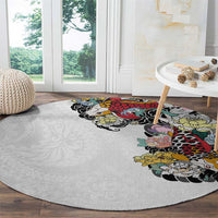 Hawaiian and Japanese Together Round Carpet Colorful Traditional Japanese Tattoo and Kakau Pattern White Color LT03 - Polynesian Pride