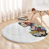 Hawaiian and Japanese Together Round Carpet Colorful Traditional Japanese Tattoo and Kakau Pattern White Color LT03 - Polynesian Pride