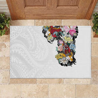 Hawaiian and Japanese Together Rubber Doormat Colorful Traditional Japanese Tattoo and Kakau Pattern White Color LT03 White - Polynesian Pride