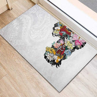 Hawaiian and Japanese Together Rubber Doormat Colorful Traditional Japanese Tattoo and Kakau Pattern White Color LT03 - Polynesian Pride