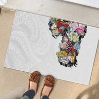 Hawaiian and Japanese Together Rubber Doormat Colorful Traditional Japanese Tattoo and Kakau Pattern White Color LT03 - Polynesian Pride